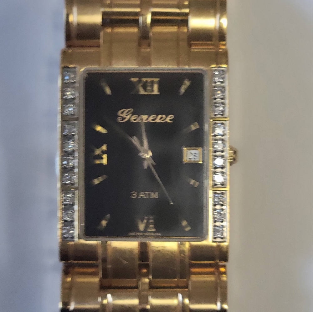 Geneva Gold Watch with Black Face